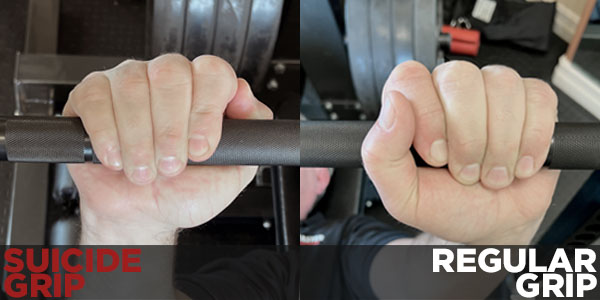Image of suicide grip, left, and regular grip, right