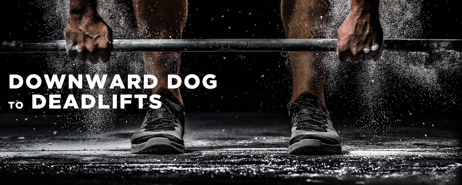 Image, close up of person deadlifting. Ironmaster.com, Iron Blog, Blog title hero Image, Downward dog to deadlifts.