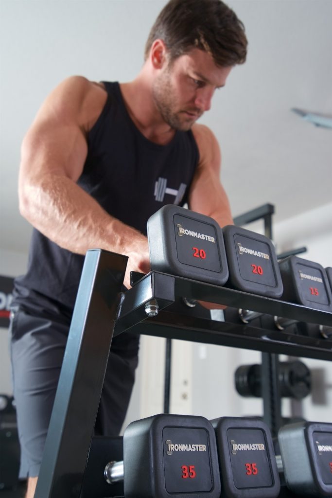 dumbbell rack with model